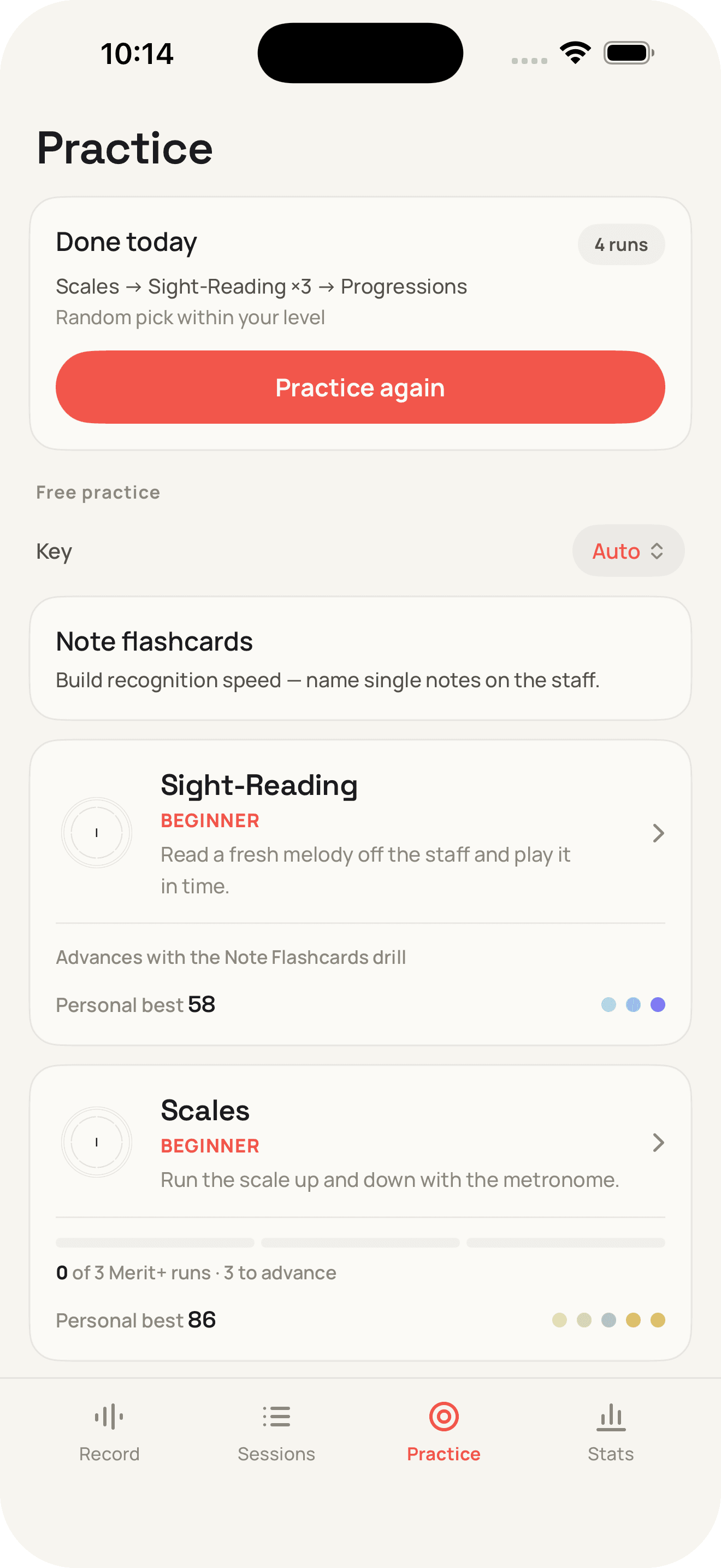 The practice hub on iPhone