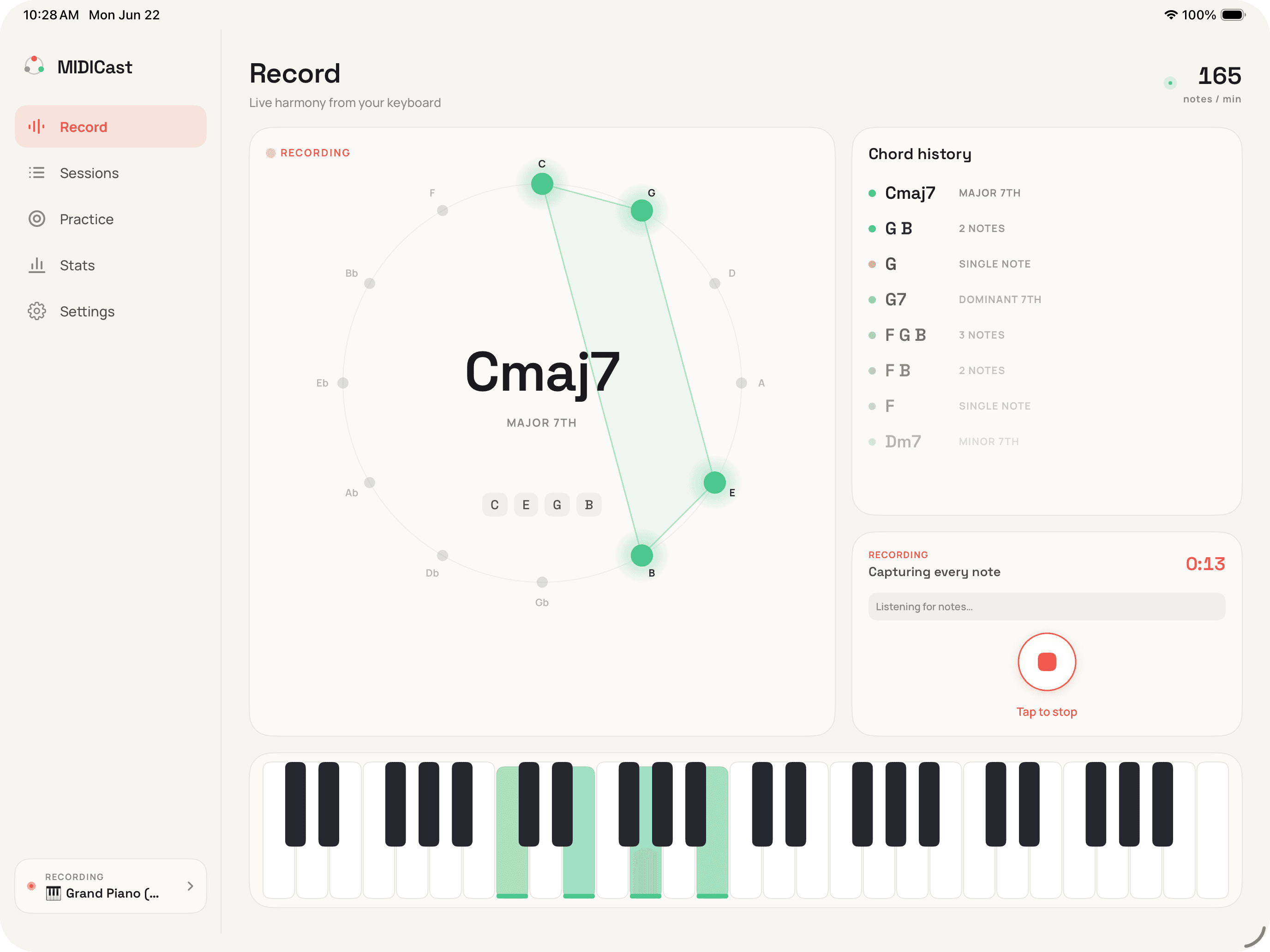 The live Record screen on iPad