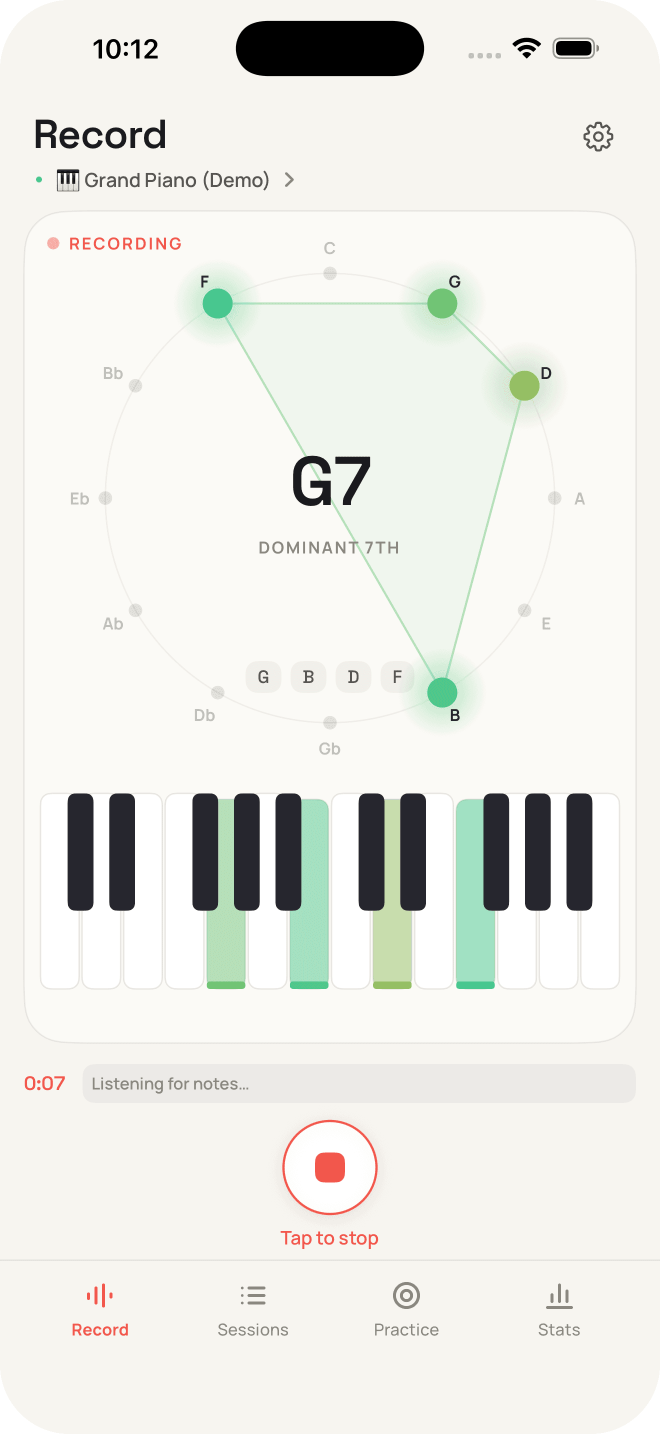 The live Record screen on iPhone